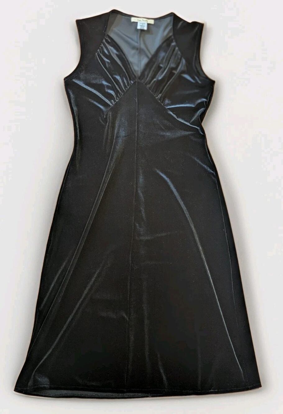 Vintage Free People Black Velvet Maxi Dress S Made USA Y2K Goth V Neck